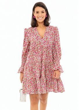 Pomander Place Ditsy Floral Kenzo Tiered Long Sleeve Mini Dress Size Medium